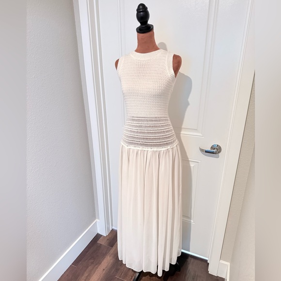Peppermayo Dresses & Skirts - Peppermayo white Crochet Knit Sleeveless Dress XS/S Boho Drop Waist Sheer Skirt